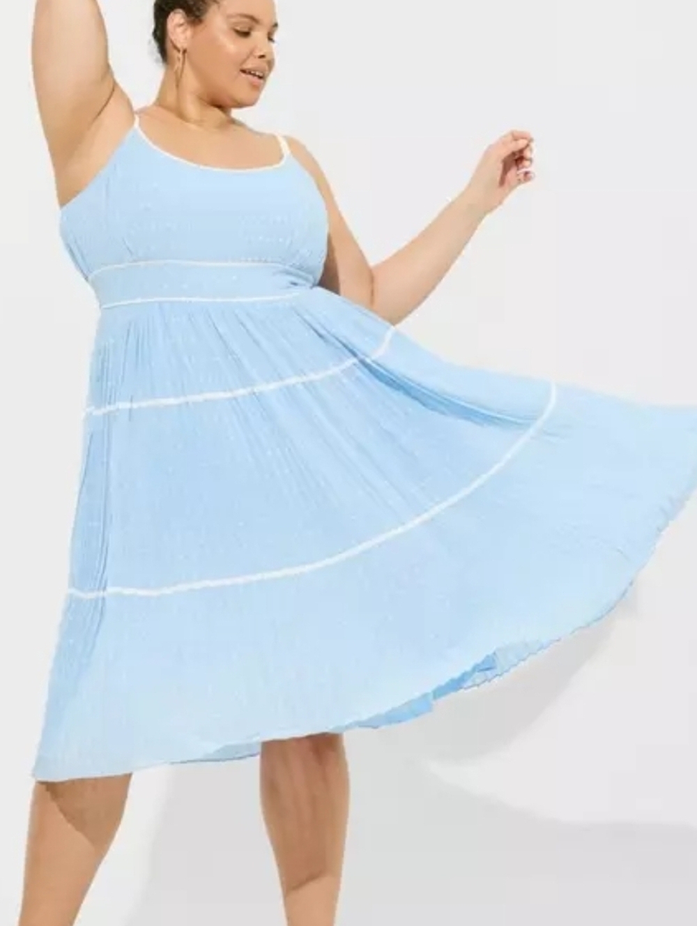 Marylin Monroe Light Blue Tiered Pleated Midi Dress with Spaghetti Straps - Picture 2 of 3